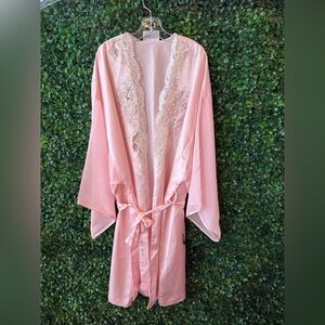 Vintage Val Mode Lingerie Elegant Pink Lace Trim Robe